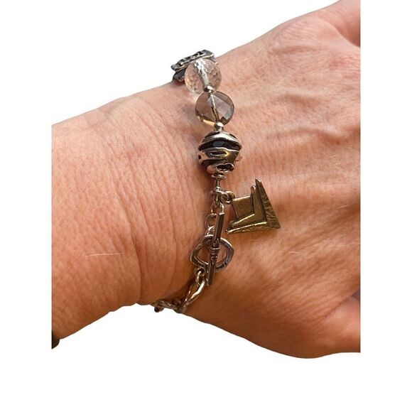 Retired Silpada Bracelet Sterling Silver 925 Crystal & Smoky Quartz, Logo Charm - Picture 9 of 10